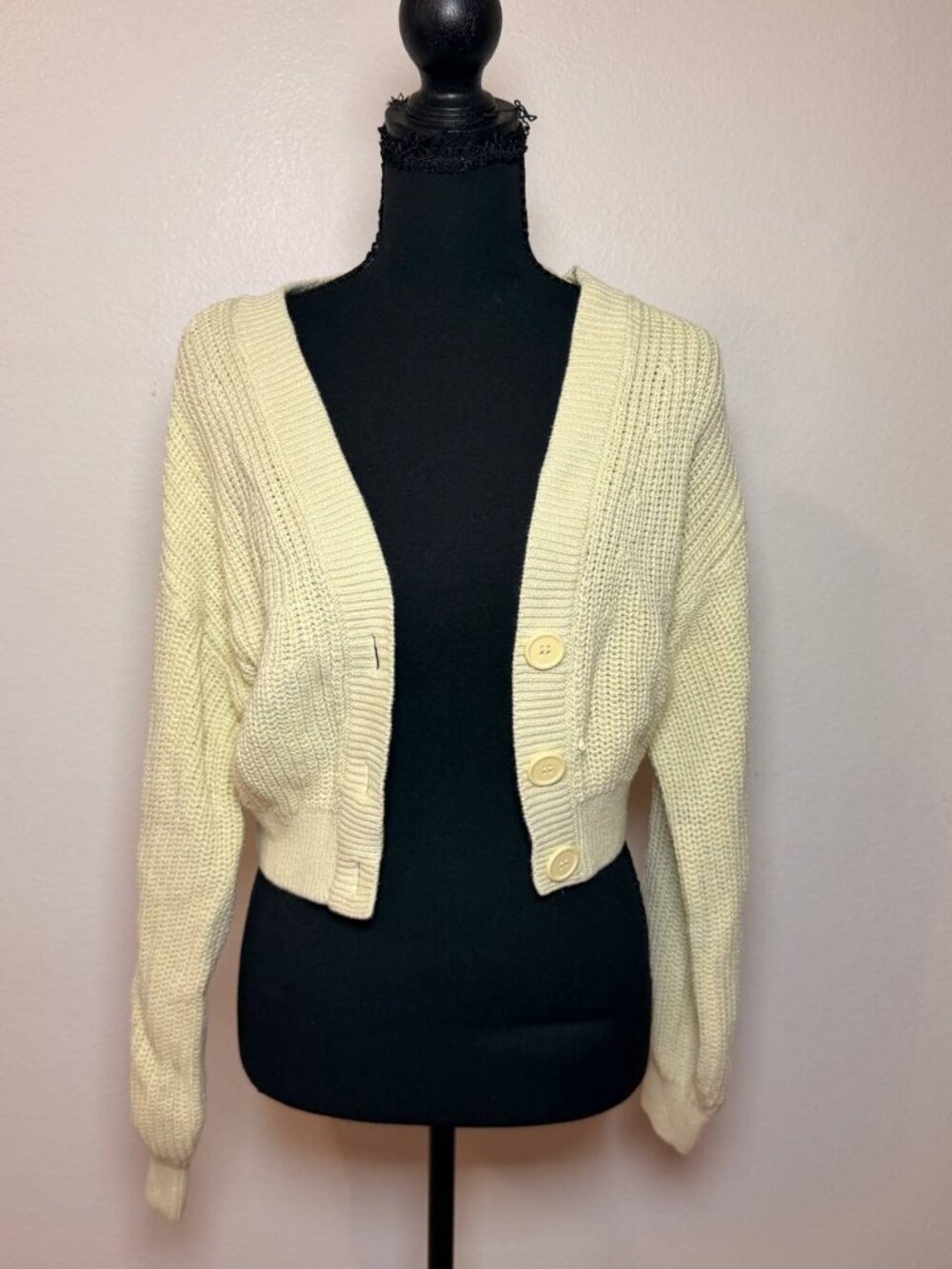 Divided by H&M Cropped Ribbed Knit Cardigan Pastel Yellow Y2K Coquette XS